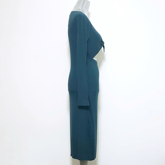 NEW Intermix Teal Leonie Tie Front Ribbed Dress - Picture 3 of 6